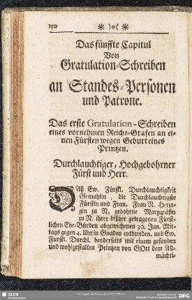 Das fünffte Capitul Von Gratulation-Schreiben an Standes-Personen und Patrone