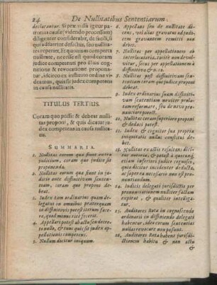 Titulus Tertius. Coram quo possit & debeat nullitas poponi, & quis dicatur judex competens in causa nulliatis.