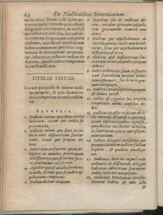 Titulus Tertius. Coram quo possit & debeat nullitas poponi, & quis dicatur judex competens in causa nulliatis.