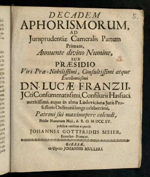 1-20, Decadem Aphorismorum