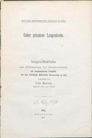 Ueber primären Lungenkrebs
