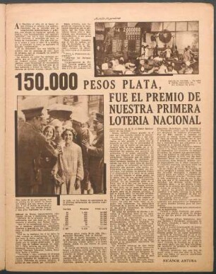 150.000 pesos plata, fue el premio de nuestra primera lotería nacional