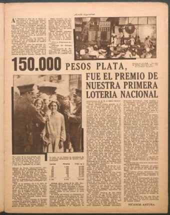150.000 pesos plata, fue el premio de nuestra primera lotería nacional