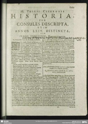 M. Tullii Ciceronis Historia, Per Consules Descripta, Et In Annos LXIV. Distincta, Per Franc. Fabricium Marcoduranum