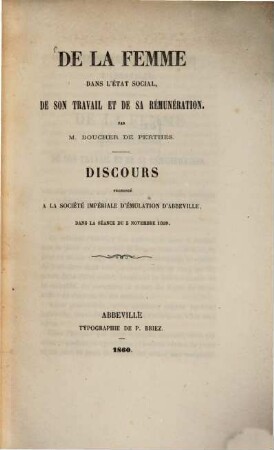De la femme dans l'état social, de son Travail et de sa rémunération