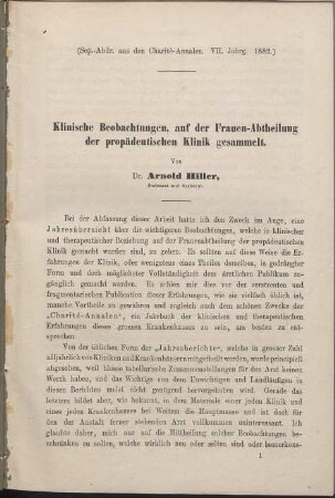Klinische Beobachtungen, auf der Frauen-Abtheilung der propädeutischen Klinik gesammelt
