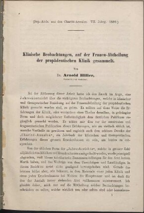 Klinische Beobachtungen, auf der Frauen-Abtheilung der propädeutischen Klinik gesammelt