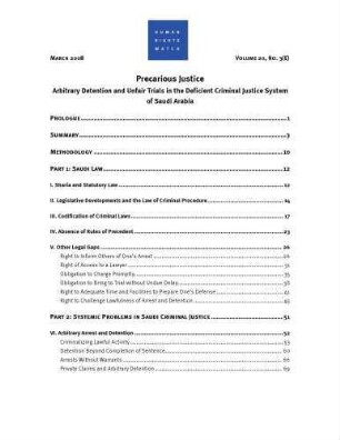 Precarious justice : arbitrary detention and unfair trials in the deficient criminal justice system of Saudi Arabia