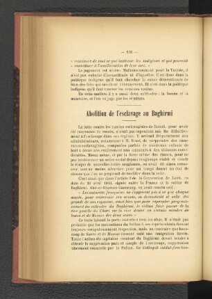 Abolition de l'esclavage au Baghirmi.