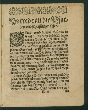Vorrede an die Pfarherr vnd Christlichen Leser.