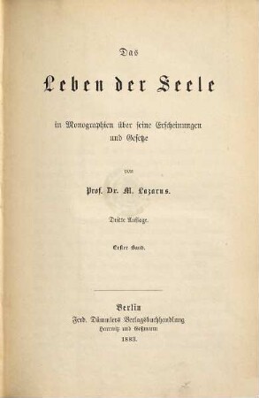 Das Leben der Seele in Monographien über seine Erscheinungen und Gesetze, 1