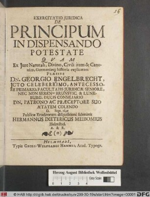 Exercitatio Iuridica De Principum In Dispensando Potestate