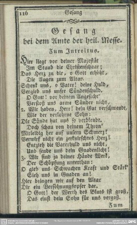 Gesang bei dem Amte der heil. Messe