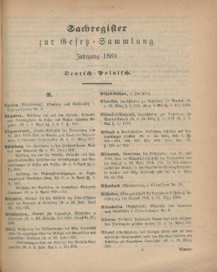 Sachregister zur Gesetz-Sammlung. Jahrgang 1869. Deutsch-Polnisch