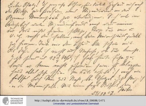 Postkarte vom 29.12.1907