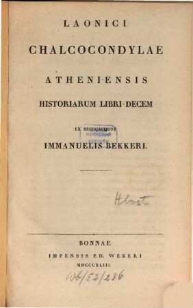 Laonici Chalcocondylae Atheniensis Historiarum libri decem