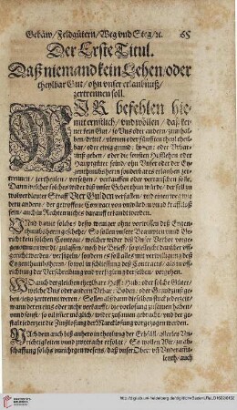 Theyl 6 Titul 1. Daß niemand sein Lehen oder theylbar Gut/ ohne Unser erlaubnuß ...