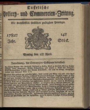 14tes Stueck, Montag den 8ten April. 1782