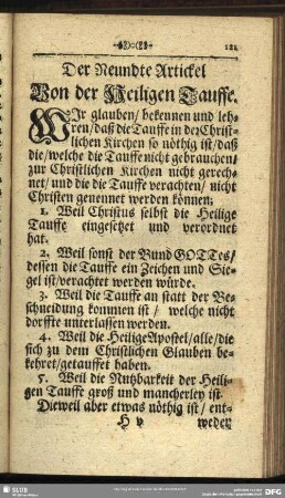 Der Neundte Artickel Von der Heiligen Tauffe