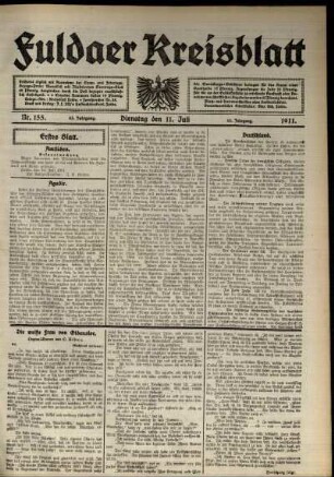 Erste Ausgabe vom Dienstag, den 11. Juli 1911.