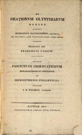 De orationum Olynthiarum ordine