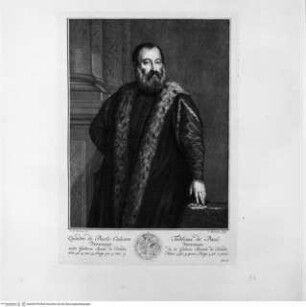 Recueil d'Estampes d'après les plus célèbres tableaux de la Galerie Royal de Dresde. Volume II. Contenant cinquante pieces avec une description de chaque tableau en francois et en italien. Imprimé a Dresde MDCCLVII., Tafel 10: Bildnis des Alessandro Contarini