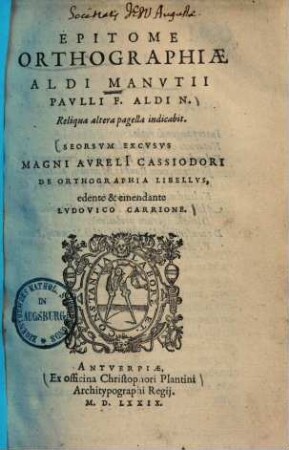 Epitome orthographiae Aldi Manutii ...