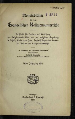 11: Monatsblätter für den evangelischen Religionsunterricht - 11.1918