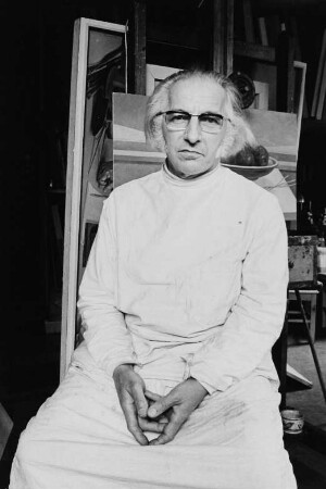 Der Maler Rudolf Nehmer in seinem Atelier