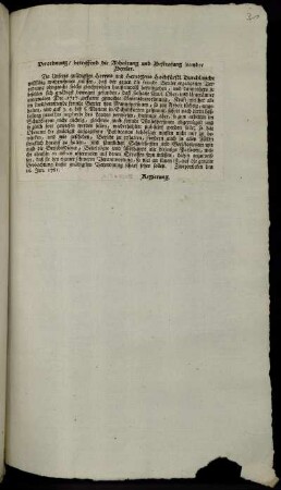 Verordnung, betreffend die Abhaltung und Bestrafung fremder Bettler : Zweybrücken den 16. Jun. 1761.