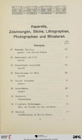 Aquarelle, Zeichnungen, Stiche, Lithographien, Photographien und Miniaturen (Nr. 17-60)
