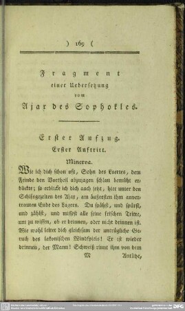 Fragment einer Uebersetzung vom Ajar des Sophokles