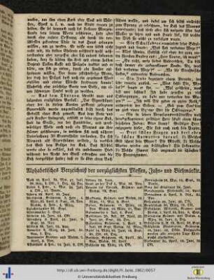 Alphabetisches Verzeichniß der vorzüglichsten Messen, Jahr- und Viehmärkte.