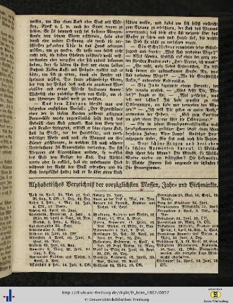 Alphabetisches Verzeichniß der vorzüglichsten Messen, Jahr- und Viehmärkte.