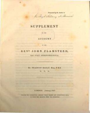 Supplement to the account of the Rev. John Flamsteed