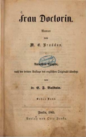 Frau Doctorin : Roman, 1. Band