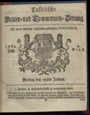 4. Stueck, Montag den 25ten Januar 1762
