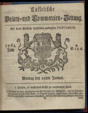 4. Stueck, Montag den 25ten Januar 1762