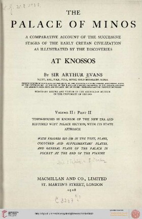Band 2,2: The Palace of Minos: a comparative account of the successive stages of the early Cretan civilization as illustred by the discoveries at Knossos: Town houses in Knossos of the new era and restored West Palace Section