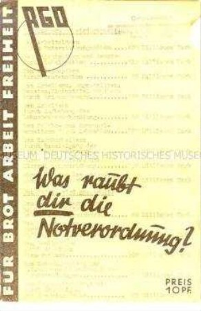 Propagandaschrift der Revolutionären Gewerkschafts- Opposition (RGO) gegen die Notverordnung