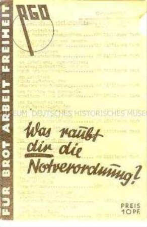 Propagandaschrift der Revolutionären Gewerkschafts- Opposition (RGO) gegen die Notverordnung