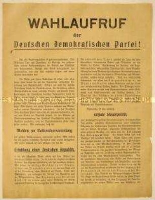 Programmatischer Wahlaufruf der Deutschen demokratischen Partei zur Wahl der verfassungsgebenden Nationalversammlung