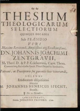 Thesium theol. selectiorum quinque decades