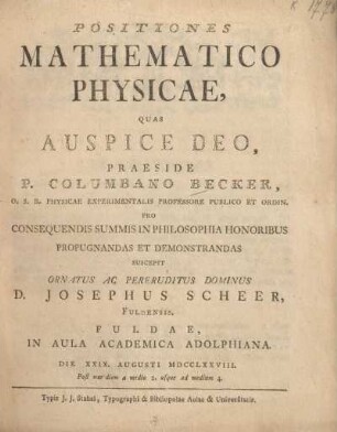 Positiones mathematico physicae