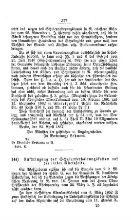 Aufbringung der Schulunterhaltskosten auf der linken Rheinhälfte : [V. Elementarschulwesen]