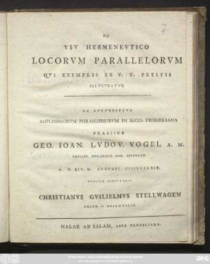 De Vsv Hermenevtico Locorvm Parallelorvm Qvi Exemplis Ex V. T. Petitis Illvstratvr