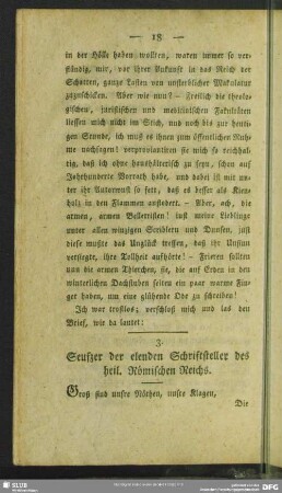 3. Seufzer der elenden Schriftsteller des heil. Römischen Reichs