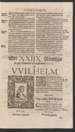Der XXIIX. Römische Keyser/ Unter den Deutschen der XXVI. ist Wilhelm.