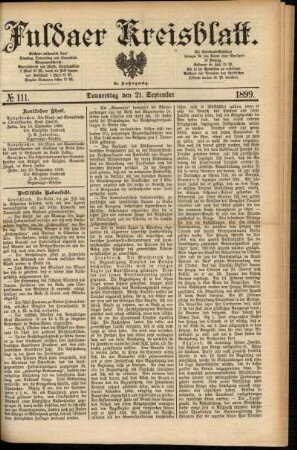 Erste Ausgabe vom Donnerstag, den 21. September 1899.