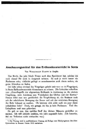 Anschauungsmittel für den Erdkundeunterricht in Sexta
